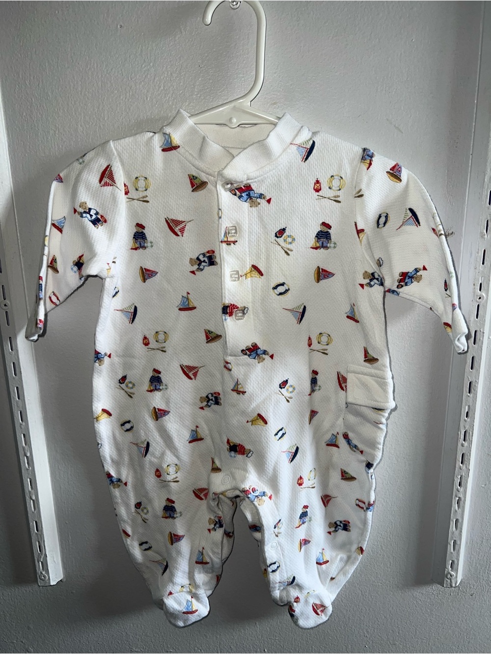 Vintage Laura Ashley White Nautical Print Baby One-Piece Footed Sleeper
